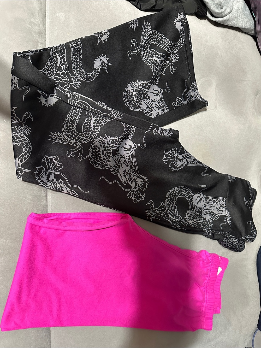 Women’s Black Dragon Print Leggings and Hot Pink Leggings Set
